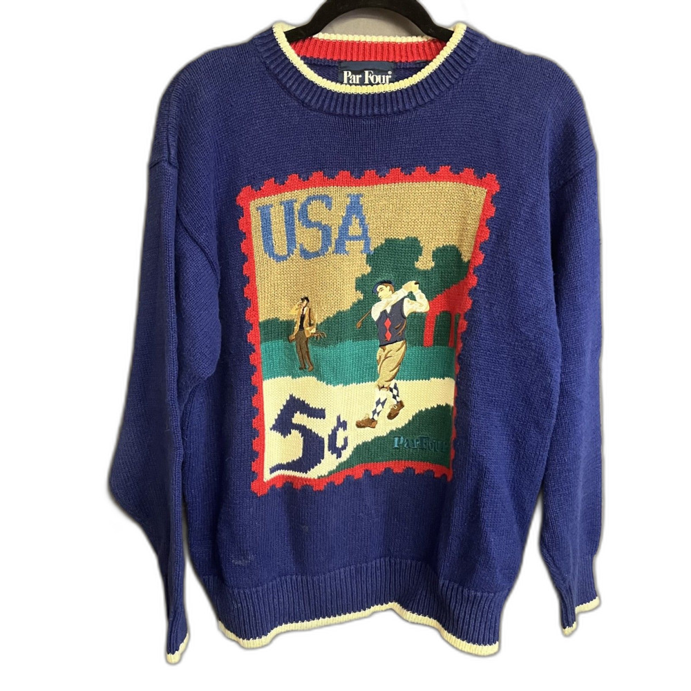 Vintage Golf Sweater Par Four Preppy Ramie Cotton USA Blend Men’s M